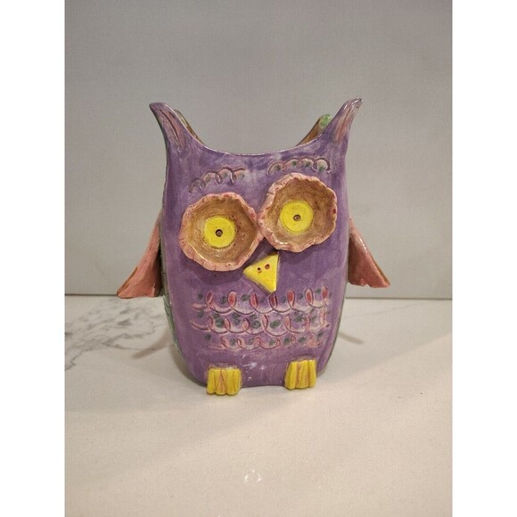 Studio Art Pottery Clay Hoot Owl Signed Figurine Handmade W/ Flippy Tail  Unique - Picture 1 of 11